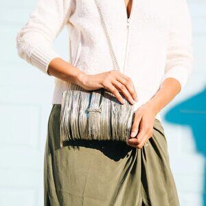 New Simitri Black Silver Chunky Clutch Handbag/Crossbody Metal Chain Handbag NWT